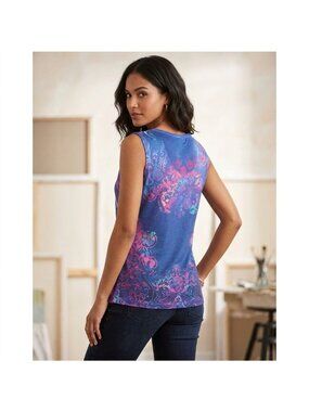 Appropriate Behavior Purple Sleeveless Top Womens Size Small Floral Design Scoop